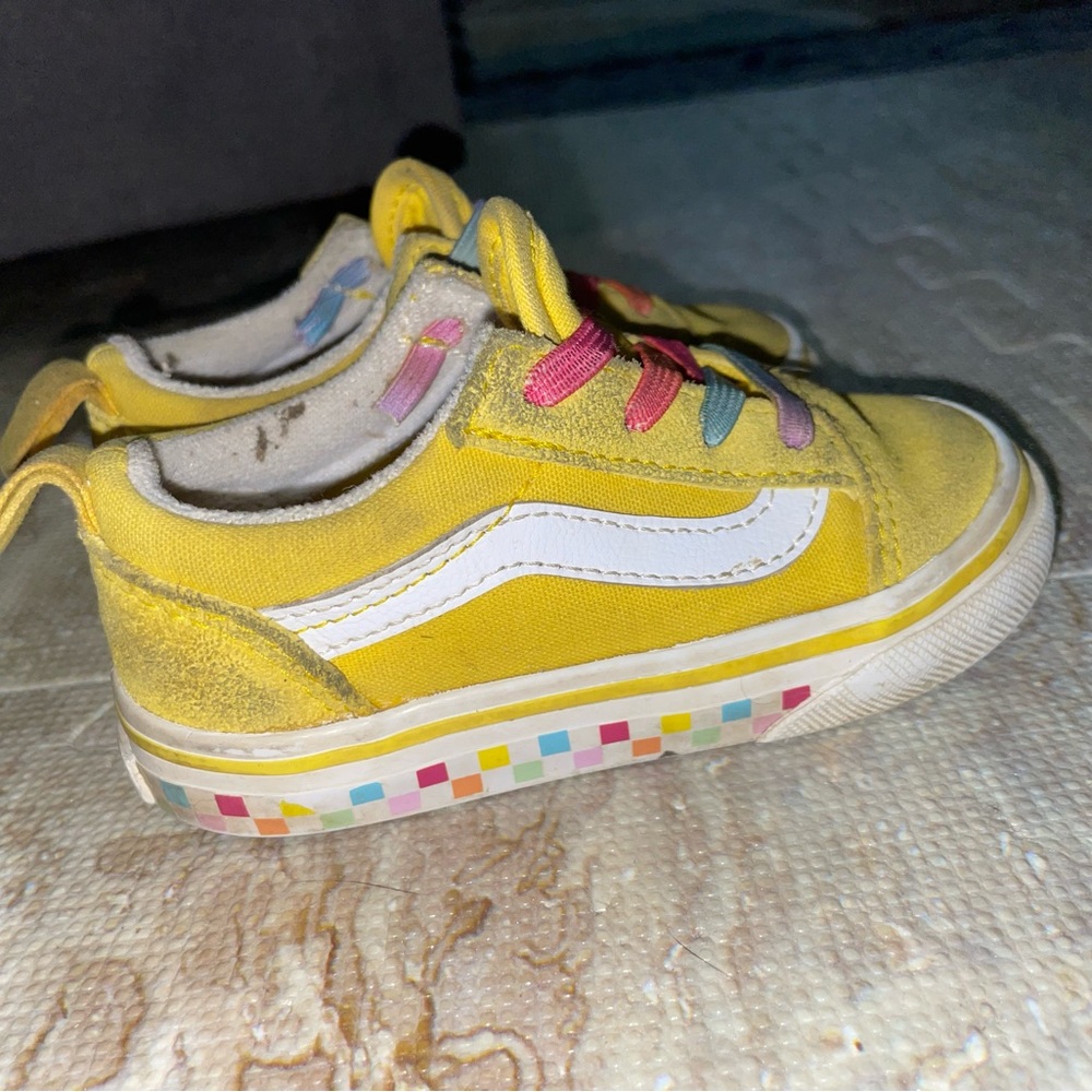 Vans Vibrant Yellow Kids Shoes with Multicolor Accents